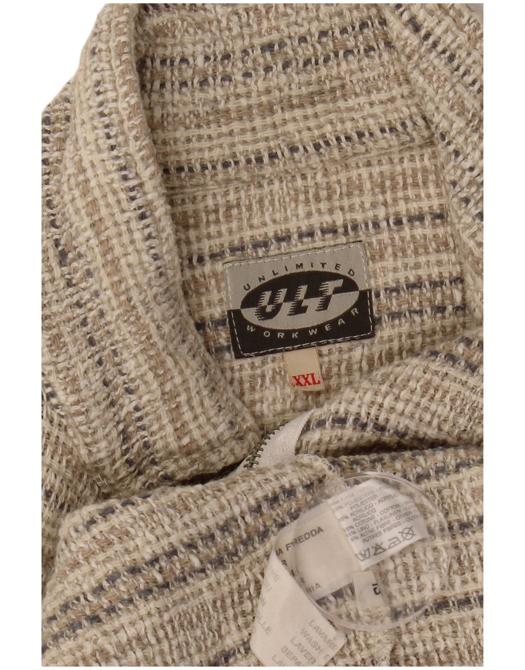 Męska kurtka bomber VINTAGE Graphic UK 44 2XL Beżowa wełna w paski