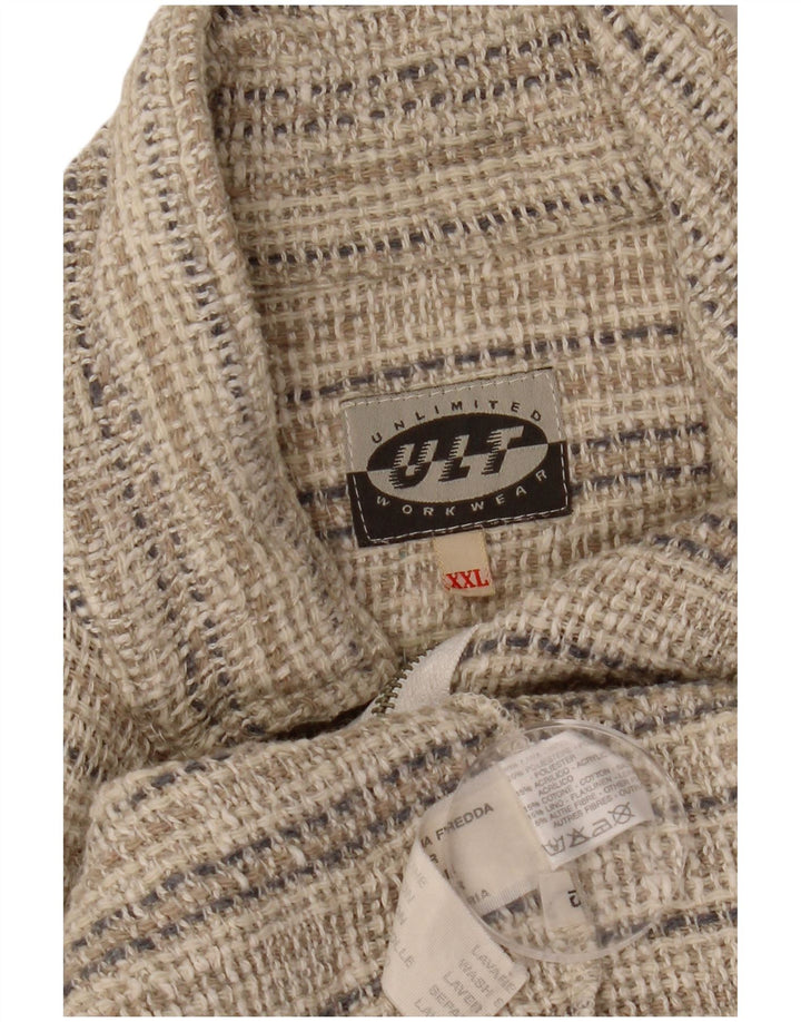 Męska kurtka bomber VINTAGE Graphic UK 44 2XL Beżowa wełna w paski