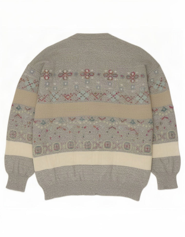 Vintage męski sweter rozpinany, duży, szary, lniany Fair Isle