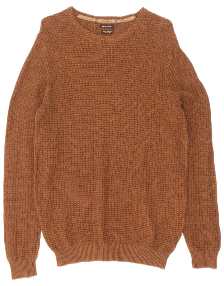 Męski sweter z okrągłym dekoltem Massimo Dutti XL, brązowy, bawełniany