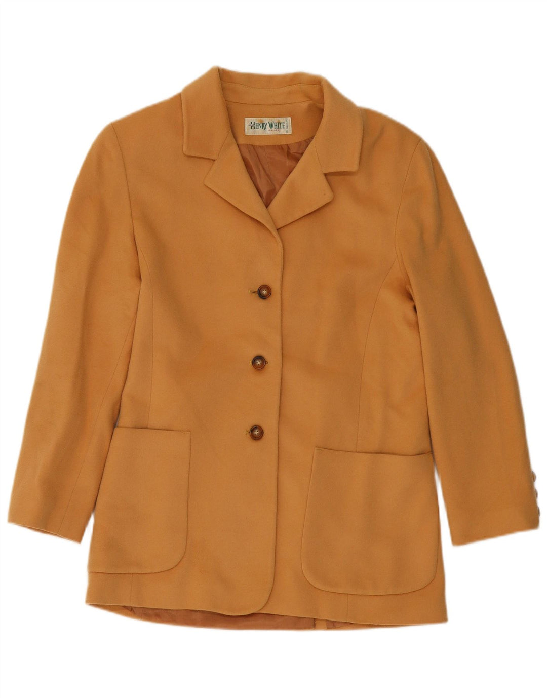 HENRY WHITE Damska marynarka zapinana na 3 guziki UK 14 Duża beżowa wełna