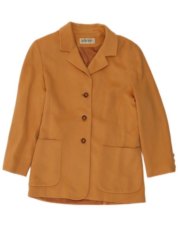 HENRY WHITE Damska marynarka zapinana na 3 guziki UK 14 Duża beżowa wełna