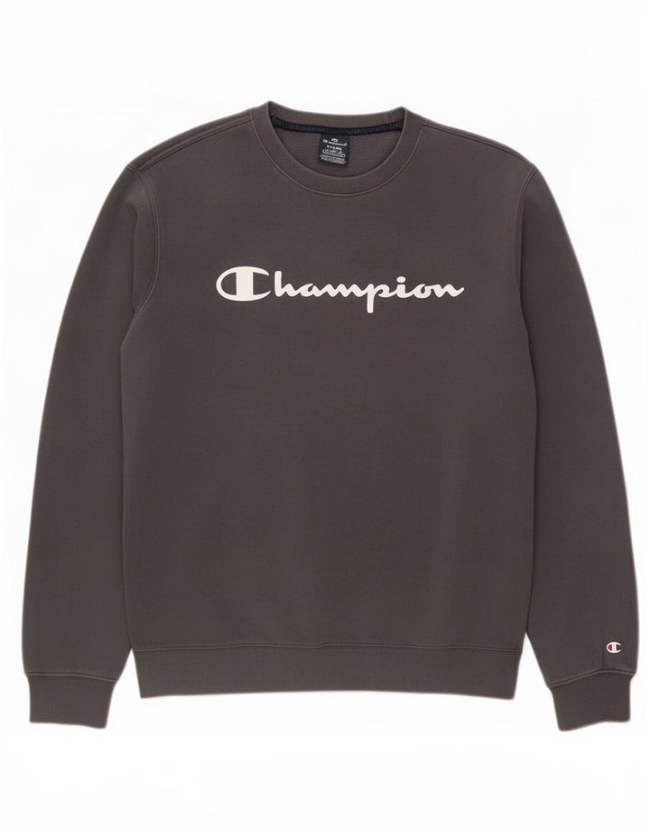 Męski sweter z grafiką Champion, duży, szary, bawełniany