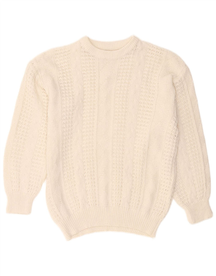 Damski sweter oversize VINTAGE z okrągłym dekoltem UK 10/12 Średni biały