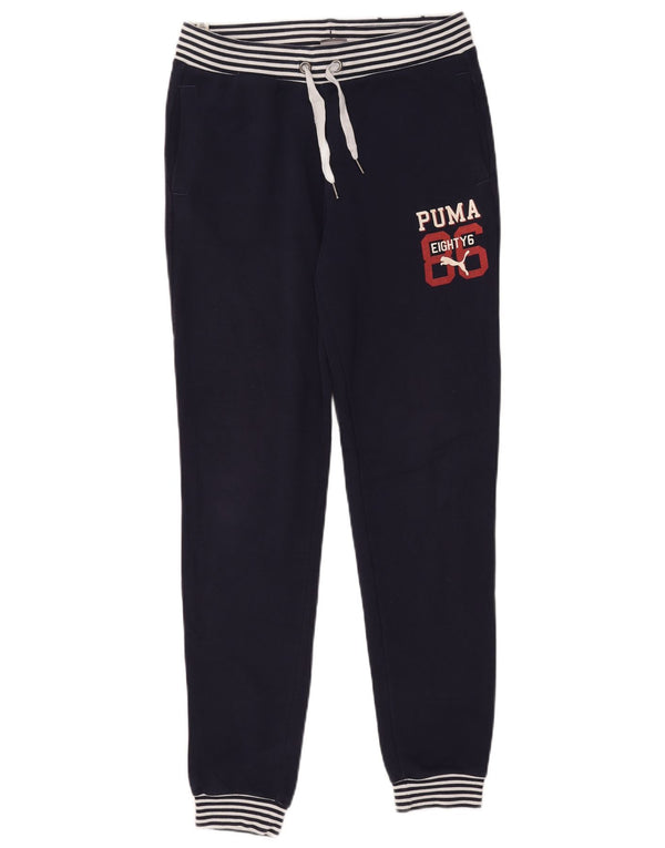 Damskie spodnie dresowe Puma Graphic Joggers UK 10 Małe, granatowe, bawełniane
