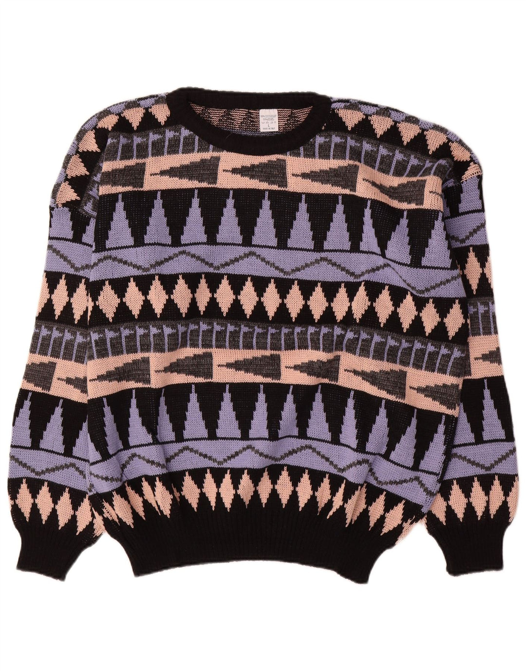 Vintage męski sweter z wycięciem pod szyją, duży, wielobarwny, geometryczny akryl