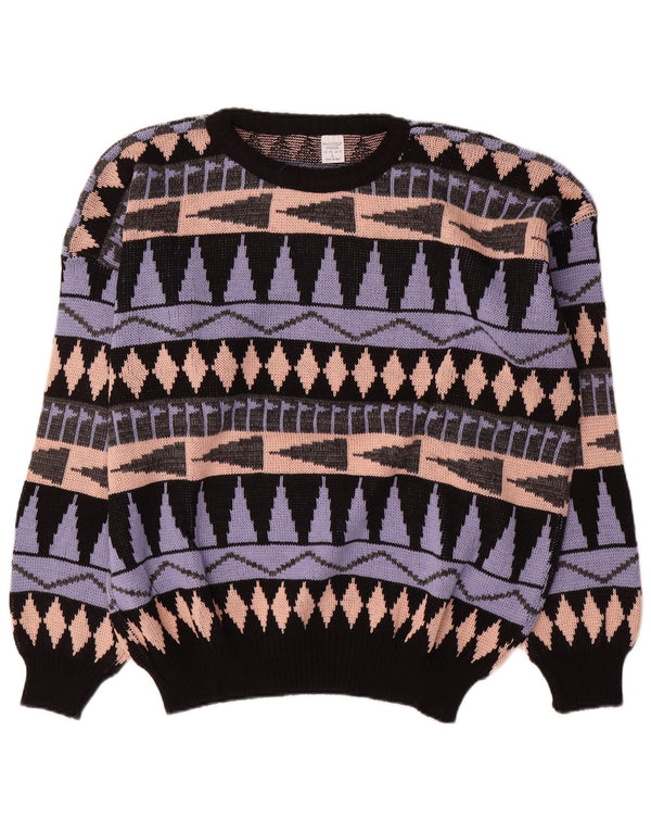Vintage męski sweter z wycięciem pod szyją, duży, wielobarwny, geometryczny akryl