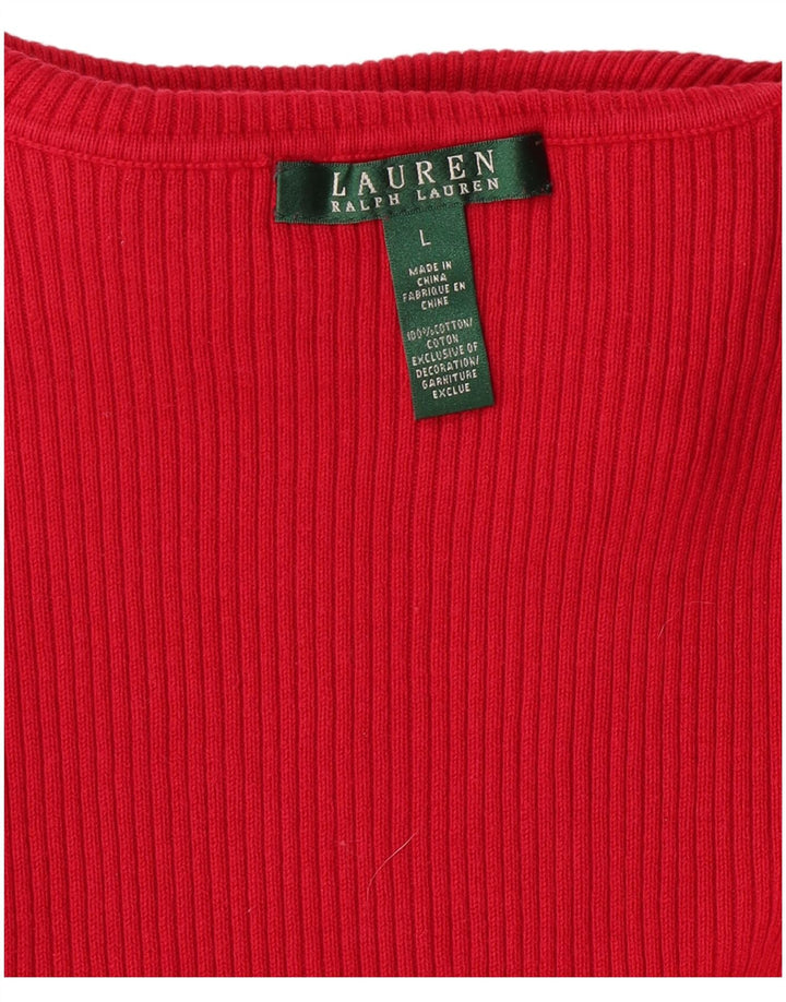 RALPH LAUREN Damski sweter z golfem UK 16, duży, różowy, bawełniany