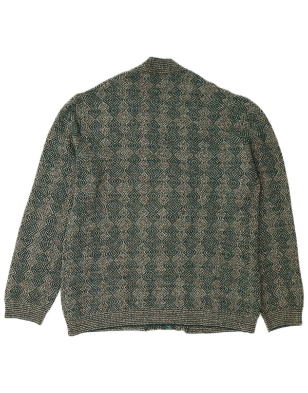 Vintage damski sweter rozpinany na zamek UK 16, duży zielony geometryczny