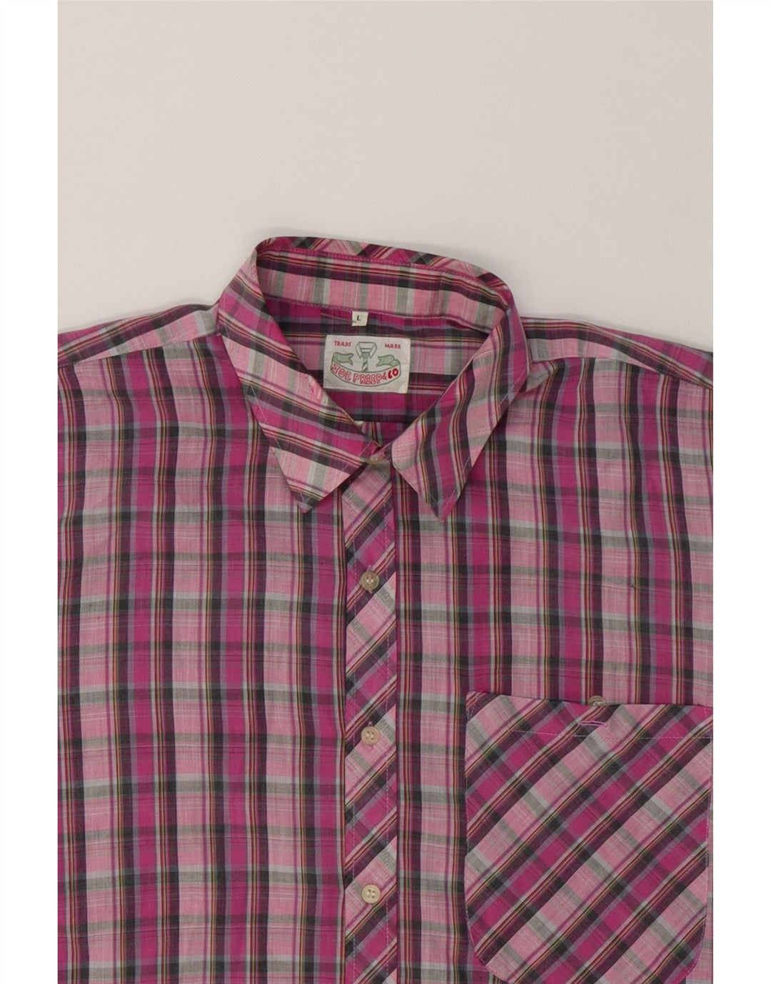 VINTAGE Mens Short Sleeve Shirt Large Pink Check Polyester Vintage Vintage and Second-Hand Vintage from Messina Hembry 