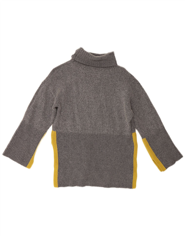 Damski sweter z golfem White Stuff UK 10, mały, szary, z blokami kolorów