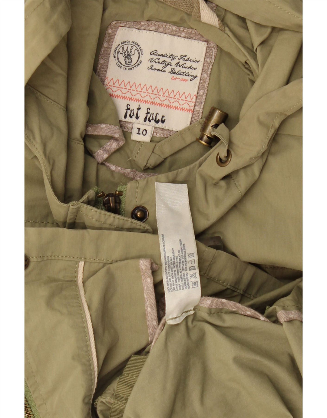 Kurtka damska Fat Face z kapturem, oversize, UK 10, mała, bawełniana w kolorze khaki