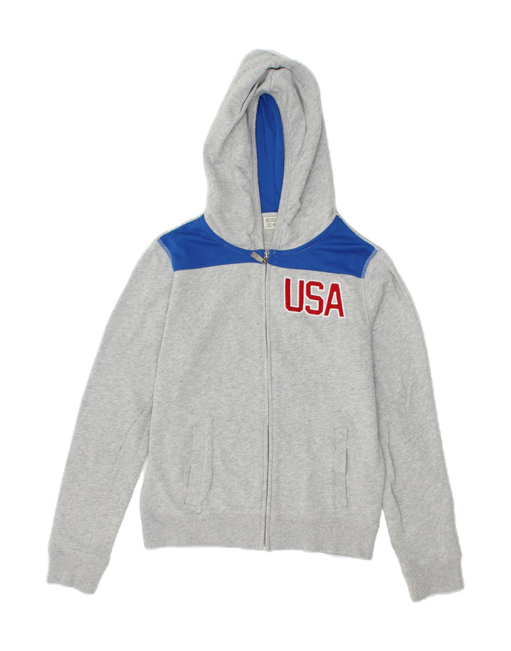 CONVERSE Boys Graphic Zip Hoodie Sweater 12-13 Years Grey Polyester Vintage Converse and Second-Hand Converse from Messina Hembry 