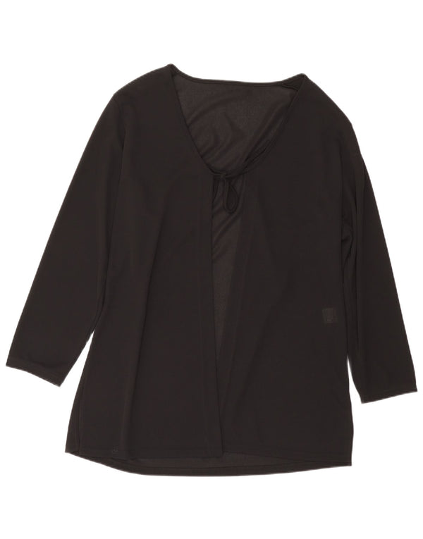 Vintage damski kardigan z długim rękawem, UK 16, duży, czarny poliester