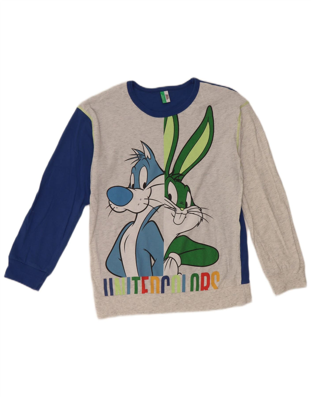 BENETTON Chłopięcy sweter Looney Tunes z okrągłym dekoltem 10-11 lat XL Szary