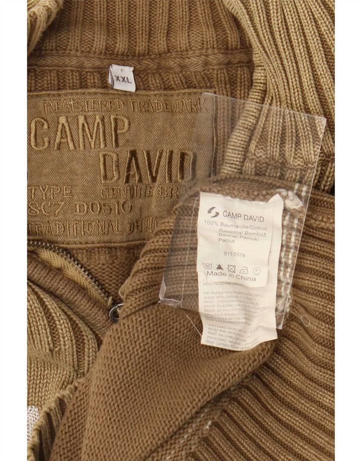 Męski sweter męski Camp David z zamkiem błyskawicznym, 2XL, brązowy, bawełniany