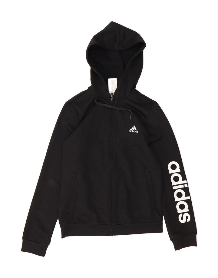 ADIDAS Mens Graphic Zip Hoodie Sweater UK 12/14 Medium Black Polyester Vintage Adidas and Second-Hand Adidas from Messina Hembry 