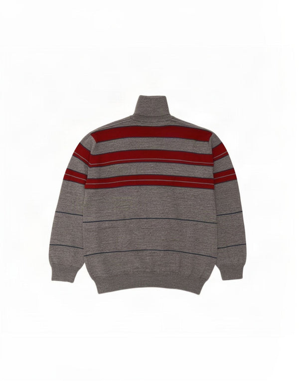 Męski sweter sportowy Mare z zamkiem błyskawicznym 5XL, szara wełna Merino z blokami kolorów