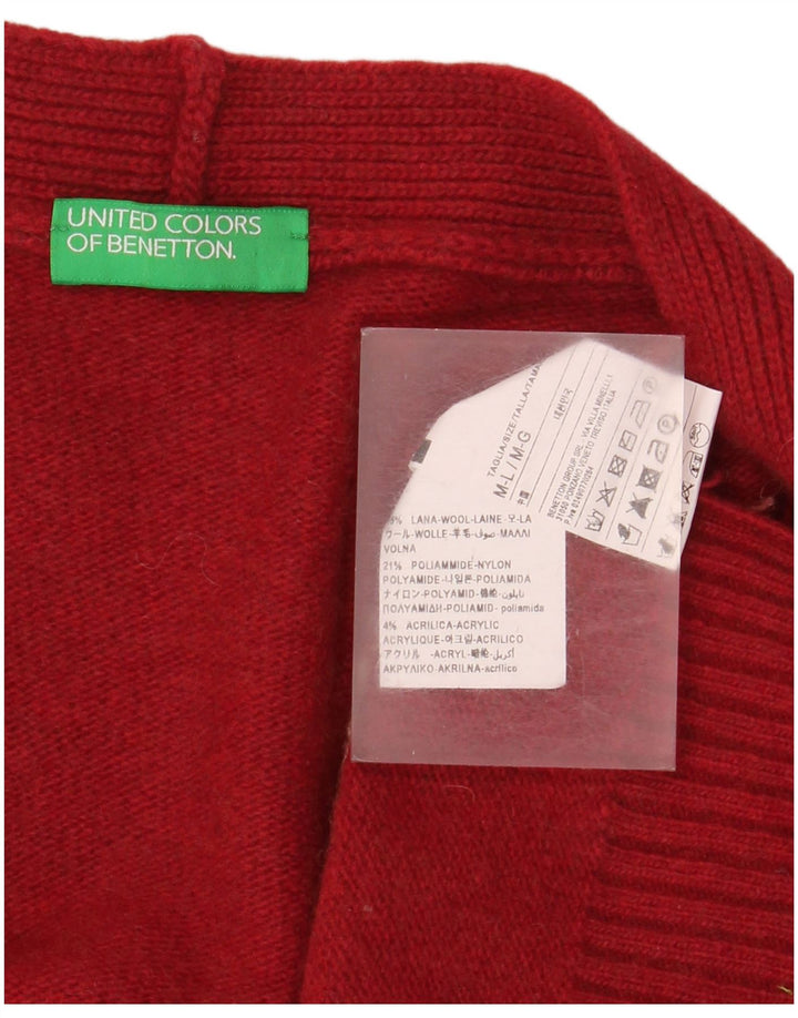 Damski sweter oversize Benetton UK 14, wełniany w średnie czerwone paski