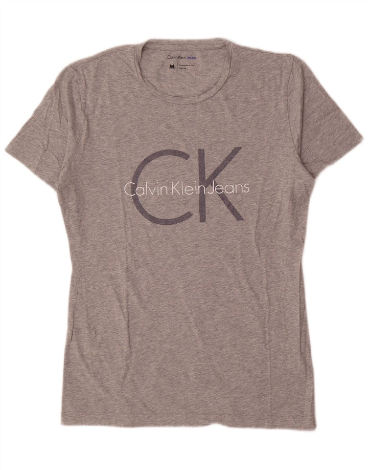 Męski T-shirt z grafiką Calvin Klein Jeans, średni szary, nakrapiany