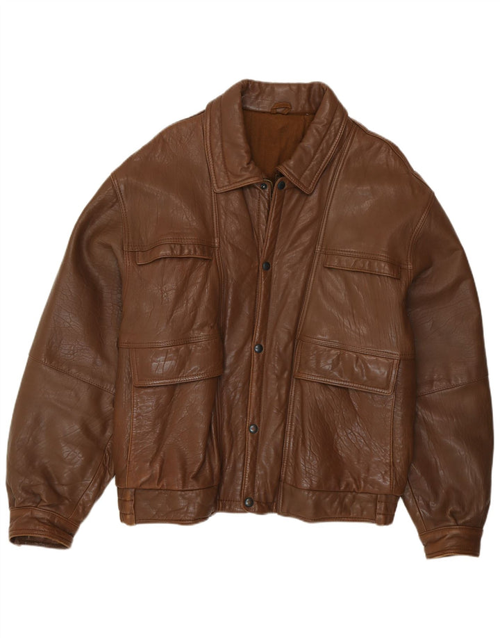 Vintage męska kurtka skórzana IT 52 XL brązowa skóra