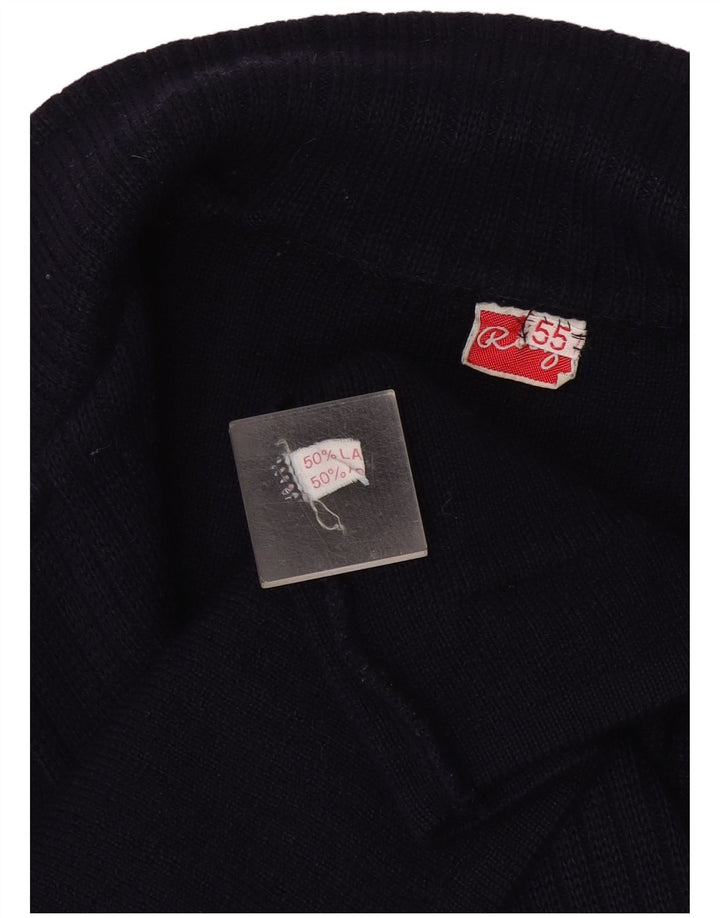 Sweter damski w stylu vintage, UK 14, duży, granatowy, wełniany