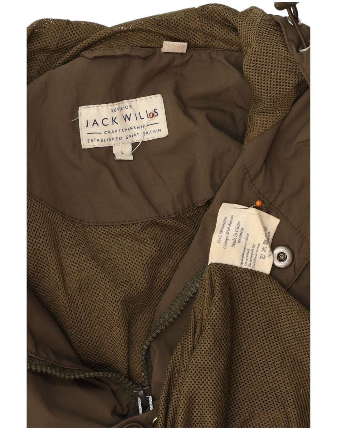 Męska kurtka przeciwdeszczowa z kapturem JACK WILLS UK 40, duża, nylon khaki