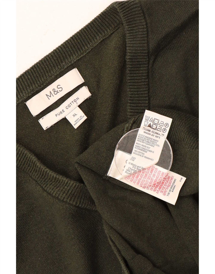 Marks & Spencer Męski sweter z dekoltem w kształcie litery V, XL, bawełniany khaki