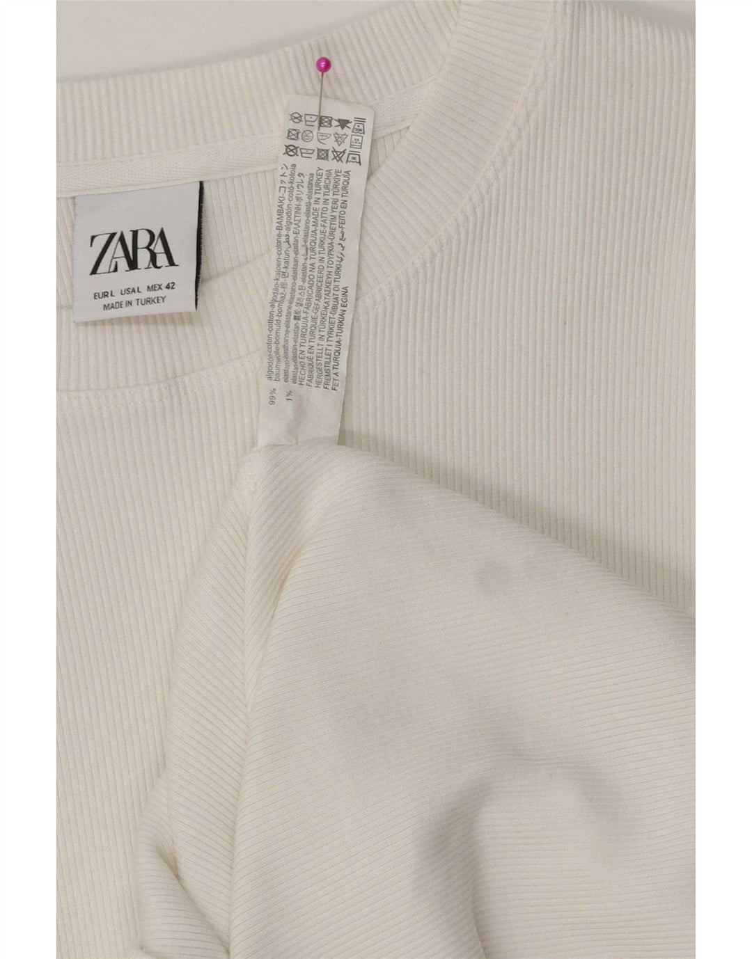 Zara Męski sweter z dekoltem w łódkę, duży, biały, bawełniany