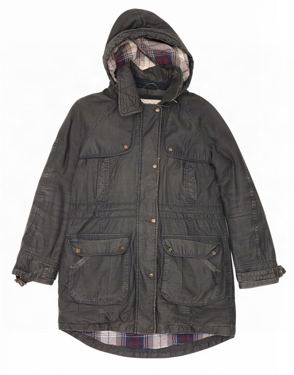 Indigo Womens Hooded Parka Jacket UK 12 Medium Grey Cotton