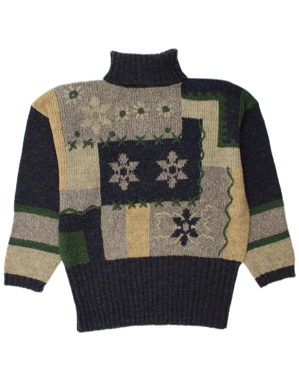 Vintage damski sweter z golfem EU 44 XL, granatowy, blok kolorów