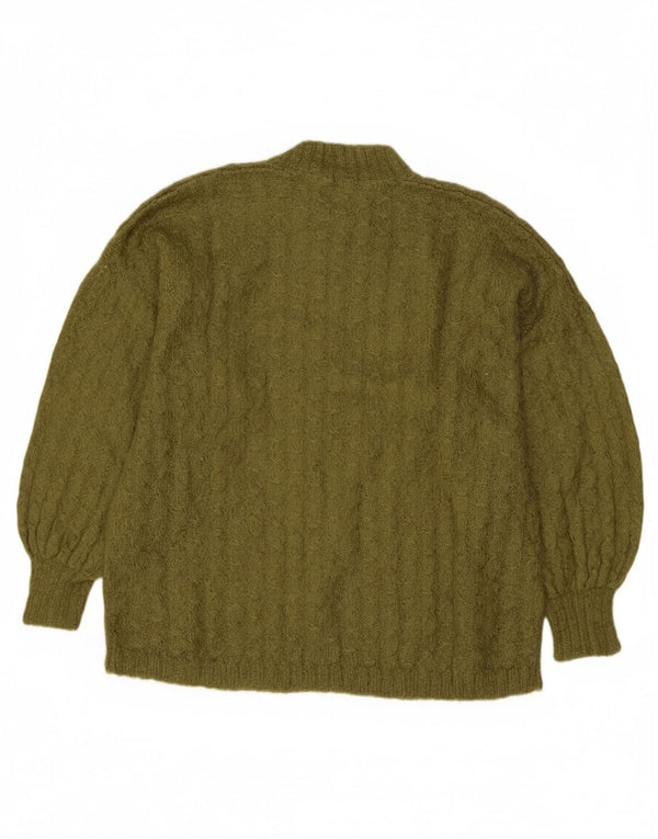 Sweter damski w stylu vintage z golfem UK 14, duży khaki