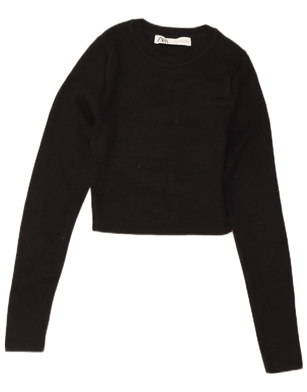 Damski krótki top Zara z długim rękawem UK 8 Small, czarna wiskoza
