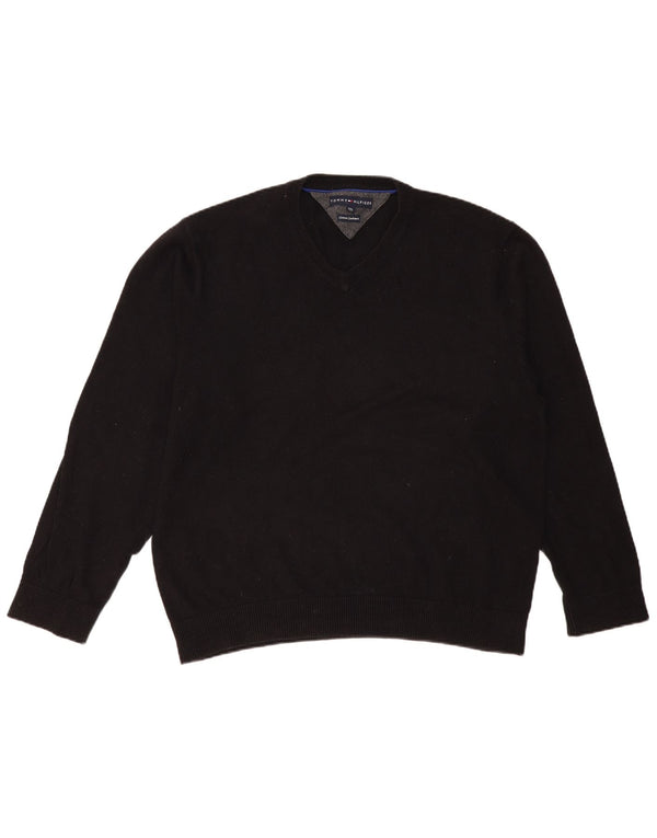 Męski sweter Tommy Hilfiger z dekoltem w kształcie litery V, 2XL, czarna bawełna