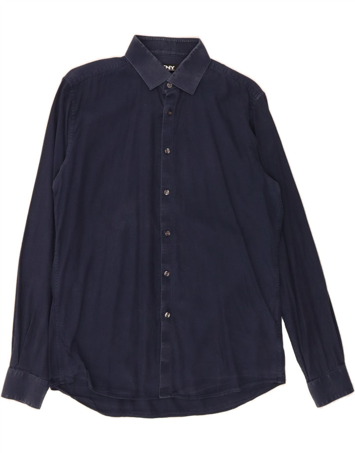 DKNY Mens Shirt Size 42 16 Large Navy Blue Cotton Vintage Dkny and Second-Hand Dkny from Messina Hembry 