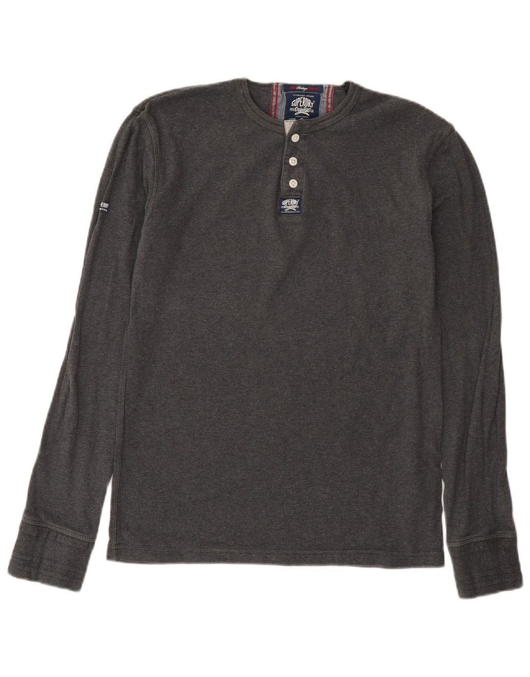 Męski top Superdry Heritage z długim rękawem, średnioszary, bawełniany