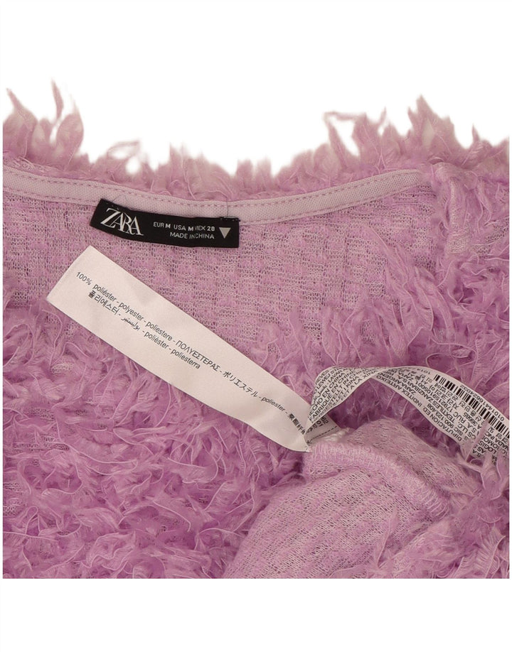 ZARA Womens Crop Long Sleeve Blouse Top UK 12 Medium Purple Polyester