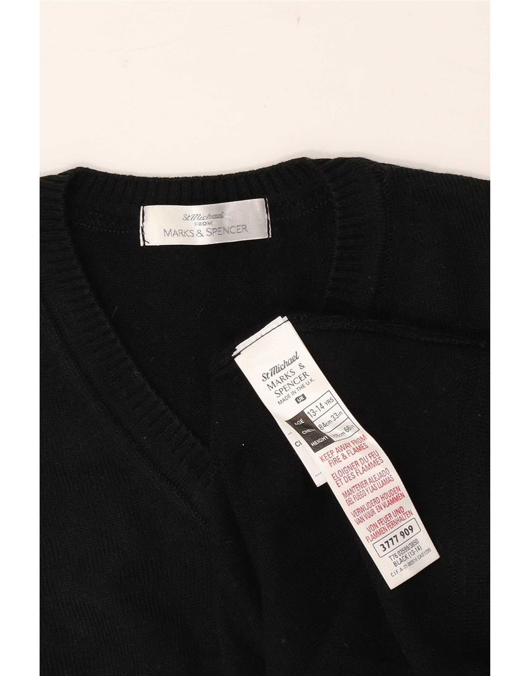 Marks & Spencer Chłopięcy sweter z dekoltem w kształcie litery V 13-14 lat Czarny Akryl