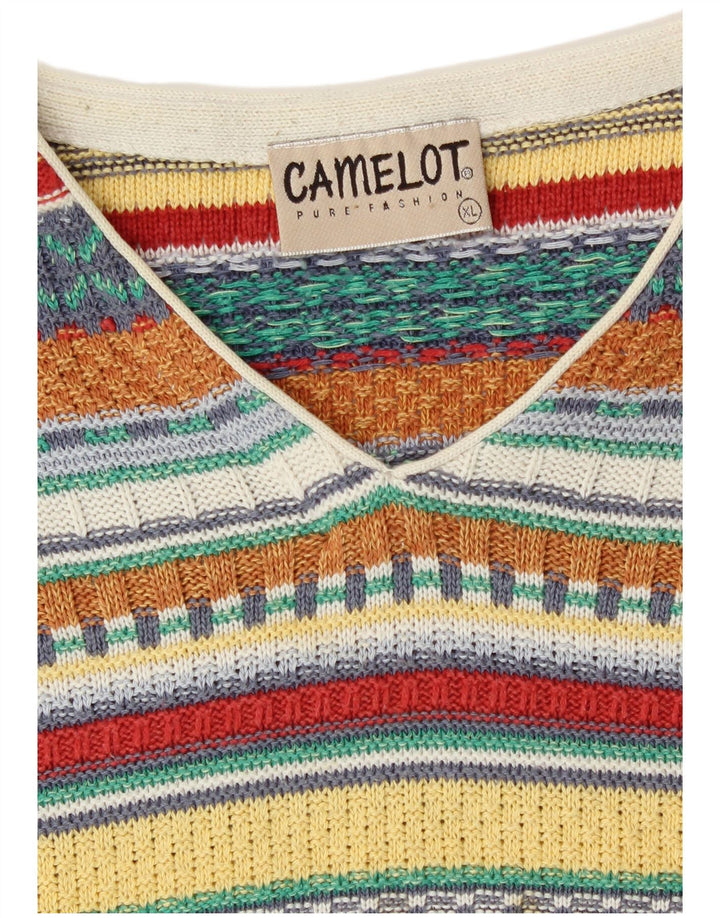 Damski sweter Camelot z dekoltem w kształcie litery V, UK 18 XL, wielobarwny, geometryczny retro