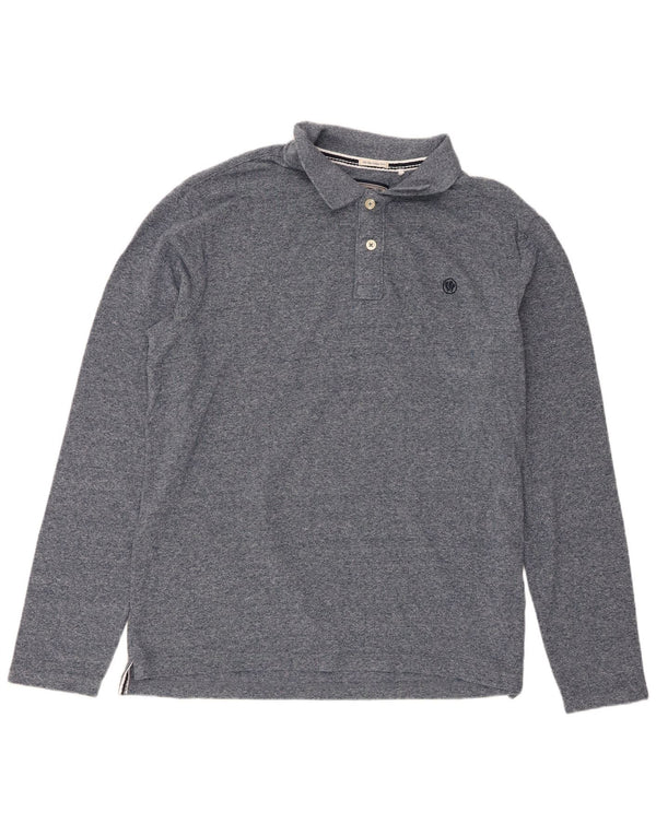 Męska koszulka polo Fat Face z długim rękawem 2XL, granatowa, nakrapiana bawełna