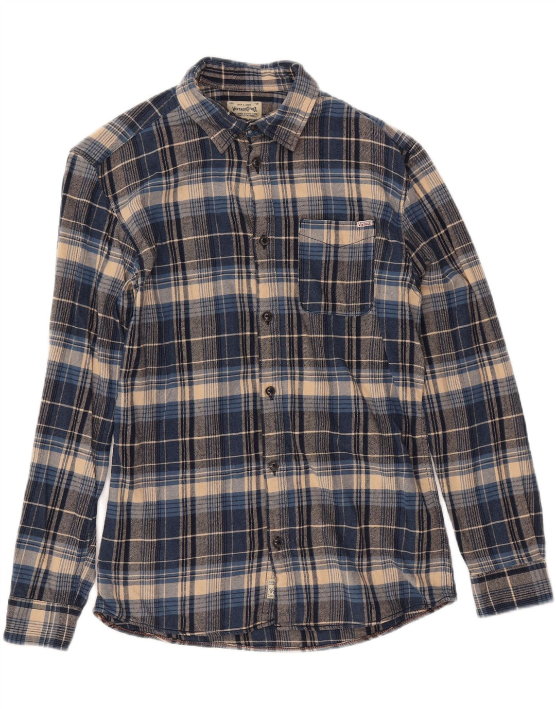 JACK & JONES Męska koszula flanelowa w małą niebieską kratkę, bawełniana