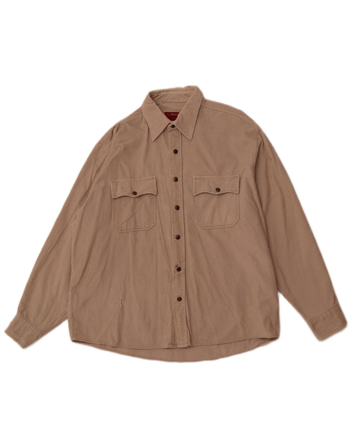 COTTON CLUB Męska sztruksowa koszula, duża, beżowa, bawełniana