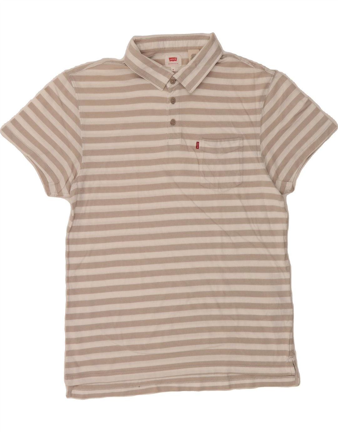 LEVI'S Mens Polo Shirt Medium Beige Striped Cotton Vintage Levi's and Second-Hand Levi's from Messina Hembry 