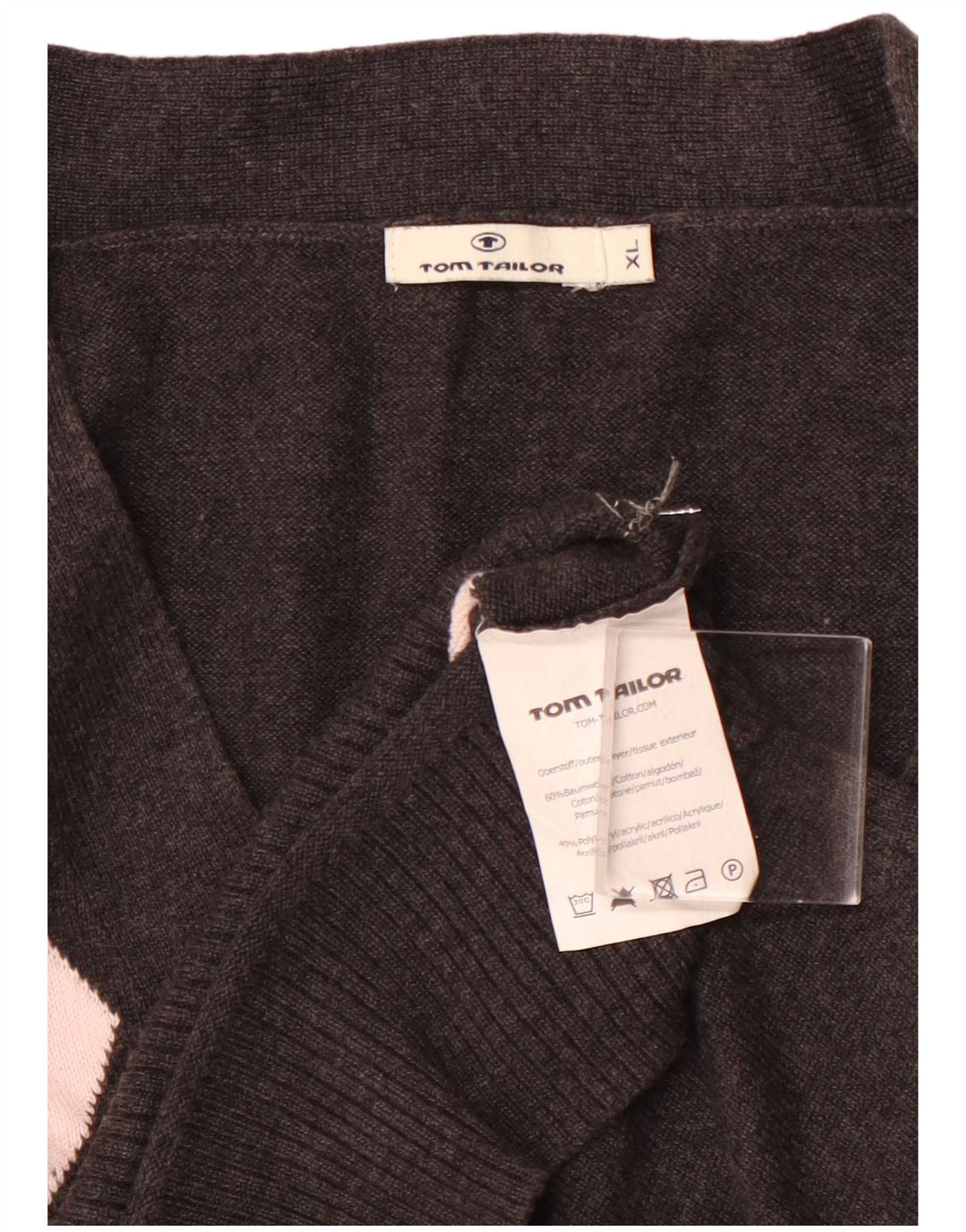 Damski sweter TOM TAILOR Crop Cardigan UK 18 XL Czarny Argyle/Diament