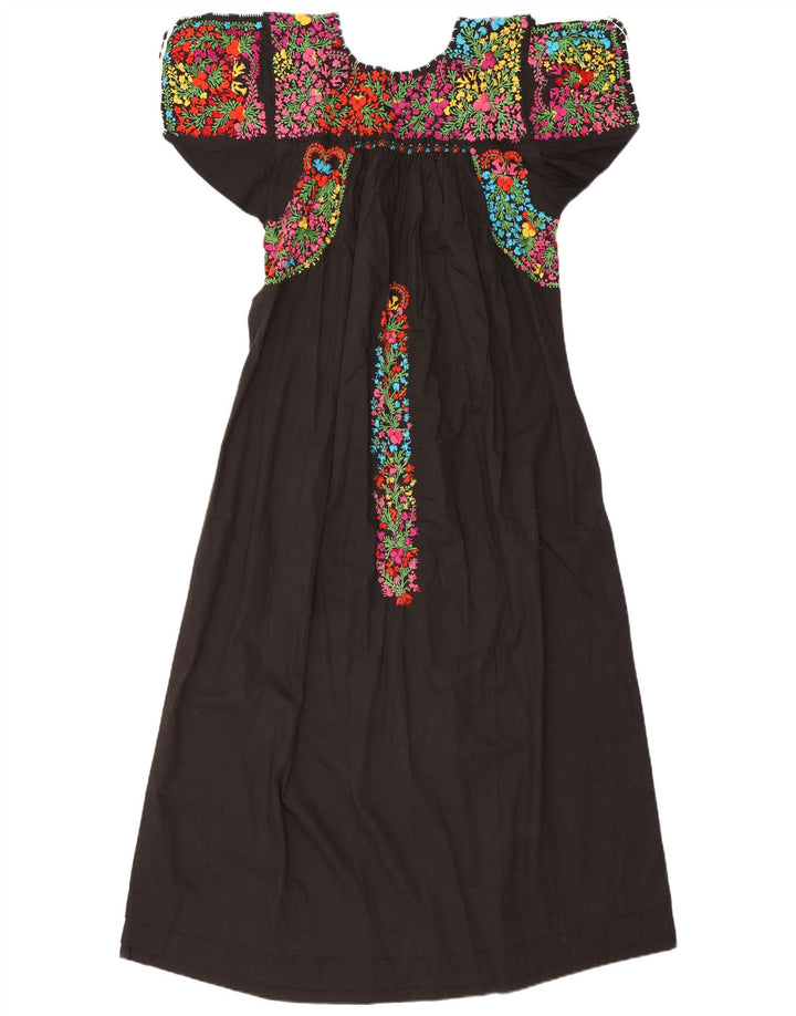 Damska sukienka maxi w stylu vintage UK 12, średnia czarna w kwiaty