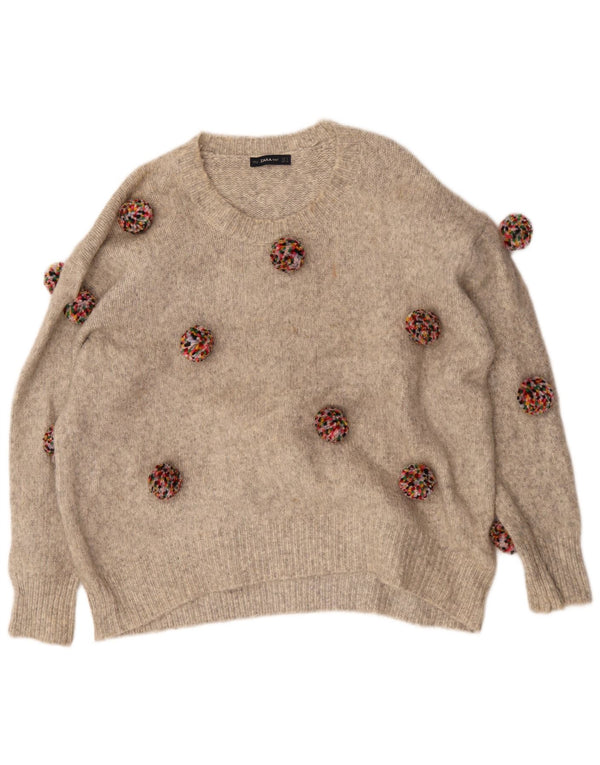 Damski sweter oversize z dekoltem w łódkę Zara UK 10 Small Beige Flecked