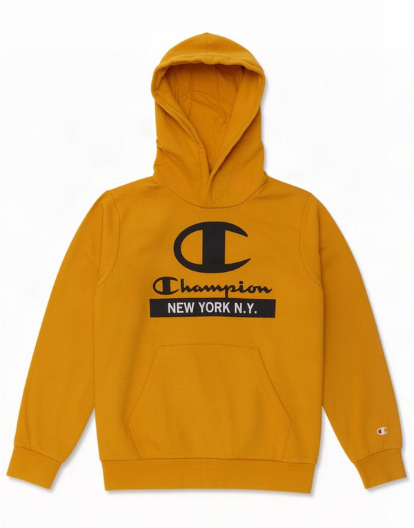 Champion Boys Graphic Hoodie Jumper 9-10 Years Medium Yellow Cotton