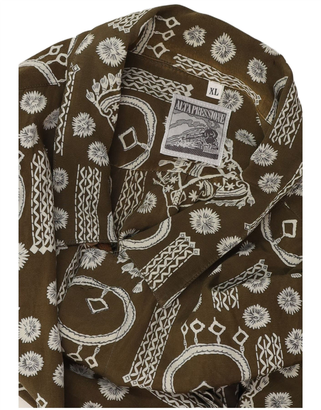 Męska koszula z krótkim rękawem w stylu vintage w abstrakcyjny wzór XL Khaki