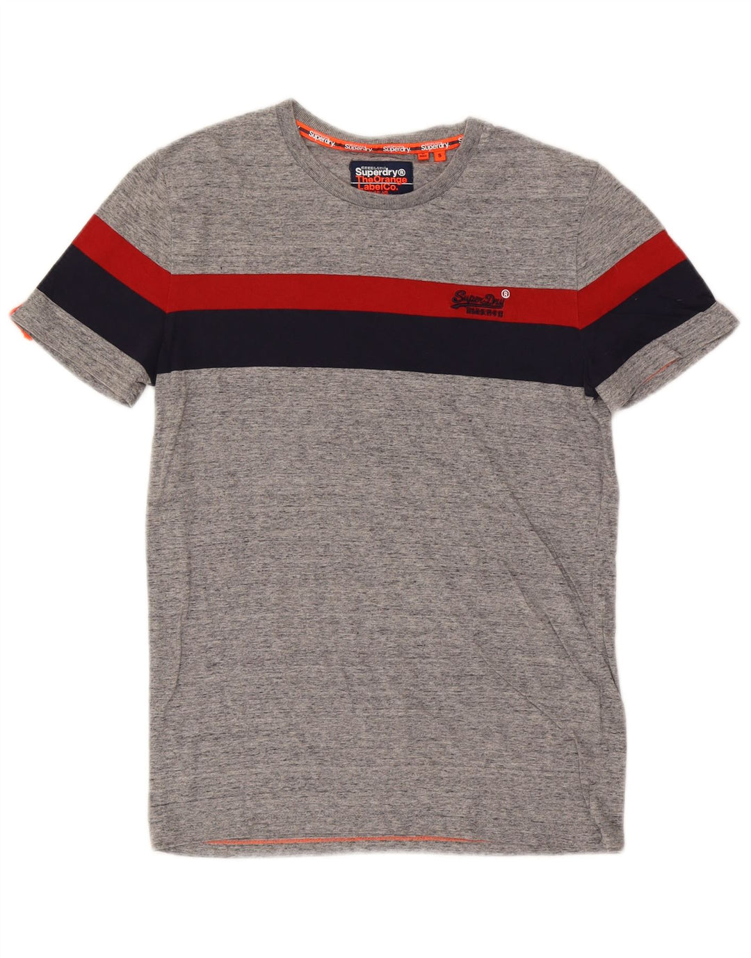 T-shirt męski Superdry, mały, szary, bawełniany z blokami kolorów