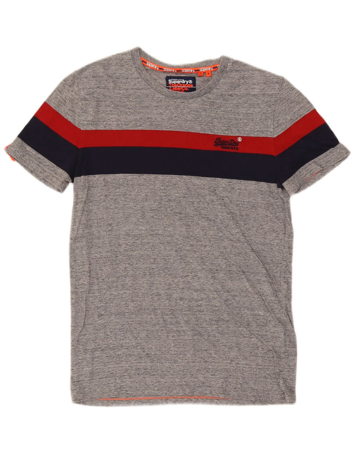 T-shirt męski Superdry, mały, szary, bawełniany z blokami kolorów